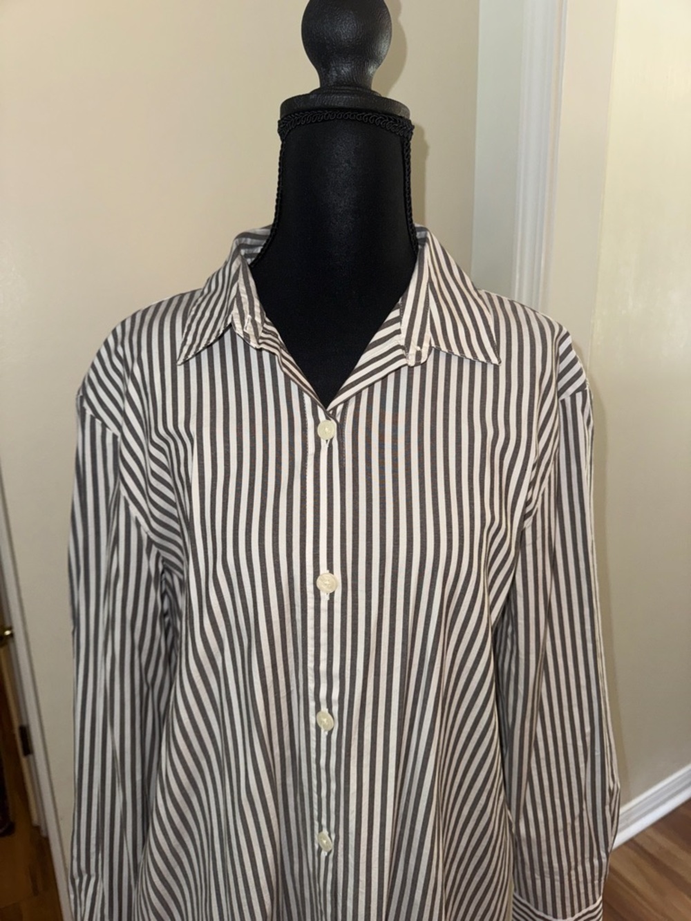 LOFT Striped Button-Up Dress in Gray & White - Picture 8 of 8